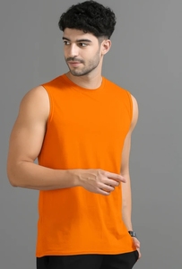 KV Bright <b>Orange</b> Men's O-Neck Casual Sleeveless <b>Tank</b> <b>Top</b> Breathable Quick Dry Muscle Shirt Polyester Knitted Fitness Gym Wear - Product Image 5