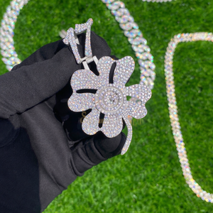 Men's Hip Hop Fine Rapper Jewelry Iced 925 <b>Silver</b> Moissanite Flower Lucky <b>Initial</b> Number Custom Charms Big <b>Pendant</b> Party Rhodium - Product Image 1