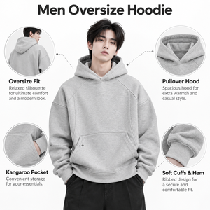 เสื้อฮู้ดดี้โอเวอร์ไซส์สำหรับผู้ชาย ผลิตจากผ้าฝ้ายระบายอากาศได้ดี ทรงหลวม สวมใส่สบาย เหมาะสำหรับการเดินทางพักผ่อนในชีวิตประจำวันและการสวมใส่ลำลอง - Product Image 6