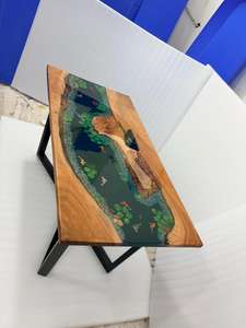 Plateau de table rectangulaire en bois d'acacia et résine époxy faite à la main, motif poisson, pour bureau, hôtel, salon - Plateau de table design poisson - Product Image 3