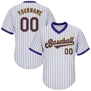 OEM Hot Selling Baseball V Neck Custom Team Name Front Heat-Transfer Printed Striped Short Sleeve Polyester <b>Mesh</b> Retro Jersey - Product Image 4