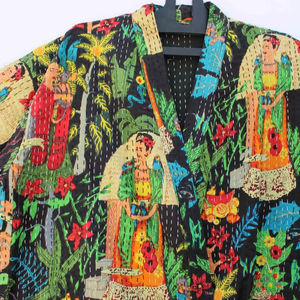 Bata de Kimono con Estampado Digital de Dibujos Animados para Mujer, 100% Algodón, Suave y Transpirable, Camisón de Verano Hecho a Mano, Cuello en V, Cintura Elástica, ODM - Product Image 1