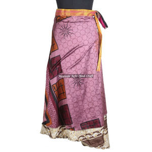 New Indian-Vintage Silk Sari Magic <b>Wrap</b> <b>Skirt</b>-Reversible Women Wear Vintage Silk Sari Long Length <b>Wrap</b> Around <b>Skirt</b> 2 Layers - Product Image 2