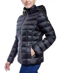 Blouson matelassé noir à col montant, fermeture éclair, coupe-vent, léger, d'hiver, unisexe, décontracté, à capuche, rembourré de duvet - Product Image 3