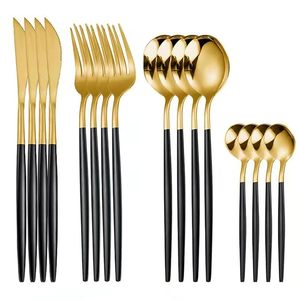 Juego de cubiertos de acero inoxidable negro dorado para 4 personas, 16 piezas, acabado espejo, juego de cubiertos de lujo para mesa de comedor, hotel, cafetería - Product Image 2