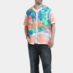 เสื้อเชิ้ตฮาวายแขนสั้นพิมพ์ลายแบบนามธรรมสำหรับผู้ชาย ปกคอพับได้ ระบายอากาศได้ดี เหมาะสำหรับใส่ในช่วงวันหยุดฤดูร้อน ผลิตจากผ้าป๊อปลินโพลีเอสเตอร์ 100% - Product Image 4