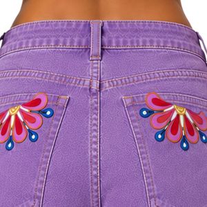 Womens Lavender Floral Printed Denim <b>Shorts</b> <b>High</b> <b>Waist</b> Casual Summer <b>Jean</b> <b>Shorts</b> Custom Embroidered Fashion OEM Manufacturer - Product Image 6