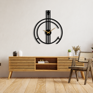 Modern Geometric Metal <b>Wall</b> <b>Clock</b> Contemporary Black Designer <b>Clock</b> with Gold Hands Decorative Round <b>Wall</b> Art for Dining Room - Product Image 5