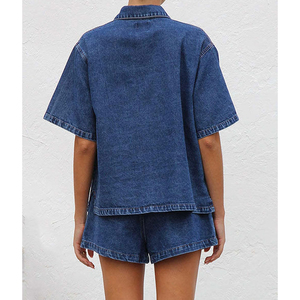 Set <span class=keywords><strong>di</strong></span> Alta Qualità: <span class=keywords><strong>Camicia</strong></span> in Denim a Due Pezzi con Chiusura a Bottoni e Spalle Scivolate, Pantaloncini con Cordoncino in Vita, Completo <span class=keywords><strong>Jeans</strong></span> da Donna - Product Image 2