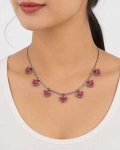 Collier Géométrique Tendance en Argent Naturel 92,5 avec Cristal Rouge et Corail, Chaîne Maillons Bohèmes, Idéal au Quotidien, Votre Meilleur Choix - Product Image 3