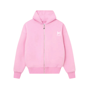 Sudadera con Capucha Rosa Extra Grande con Cierre, Unisex, Informal, de Felpa, Color Sólido, con Logotipo Estampado en la Parte Delantera, para Otoño, 100% Algodón - Product Image 1
