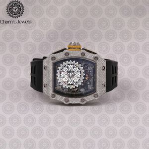 Charm Jewells Reloj mecánico de lujo para hombre, caja de acero inoxidable, bisel de diamantes, banda de goma, cronógrafo, cristal de zafiro de 42 mm - Product Image 1