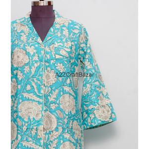 Robe longue 100 % coton pur à imprimé floral, manches cloche, imprimée à la main, col en V, longueur midi, style chemise, pour l'été et les fêtes - Product Image 2