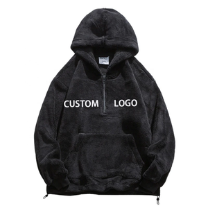 Men's Oversized Half Zip Fleece <b>Hoodie</b> Black <b>Sherpa</b> Pullover Sweatshirt Custom Logo OR Printing Casual Winter Hooded Top - Product Image 3