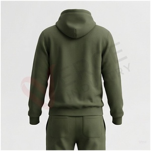 Conjunto Deportivo con Capucha para Hombre, Color Verde Oliva, Manga Larga, Color Sólido, Casual, Transpirable, Corte Regular, Ropa de Otoño - Product Image 2