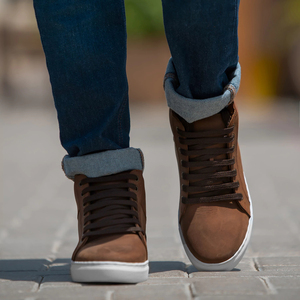 Wholesale High <b>Top</b> Pull-Up Brown Genuine Leather Men's Sneakers Stylish Casual Fashion with round Feature High Quality OEM Brand - Product Image 5