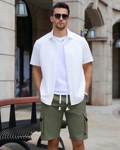 Shorts cargo pour hommes, taille élastique avec cordon de serrage, décontractés d'été, en coton, grandes tailles, coupe décontractée, shorts de travail - Product Image 2