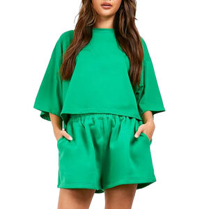 Conjunto de Verano para Mujer, Estilo Casual Vintage, Camiseta y Pantalones Cortos, Corte Regular, 100% Algodón, Conjunto de Dos Piezas, Servicio OEM - Product Image 1