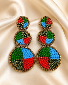 Pendientes Colgantes Bohemios de Fiesta con Cuentas de Semillas Multicolor Hechas a Mano, Diseño Geométrico de Triple Círculo, para Mujer, Venta al por Mayor - Product Image 5