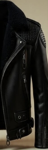 Blouson en cuir pour homme avec col en fausse fourrure et fermeture éclair - Product Image 3