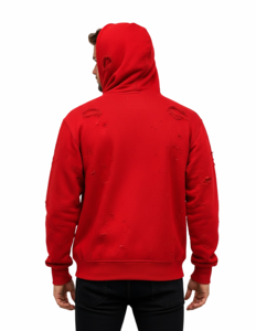 Sweat à capuche unisexe rouge déchiré avec fermeture éclair, effet vintage, en molleton, style streetwear, coupe oversize, poches, impression numérique - Product Image 5