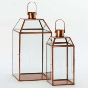 Farol Decorativo de Vidrio y Acero de Primera Calidad para Decoración del Hogar, Acabado en Oro Rosa, Diseño Moderno, Decoración para Exteriores, Hecho a Mano - Product Image 1