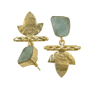 Boucles d'oreilles pendantes en Amazonite plaqué or 18 carats faites à la main, forme végétale classique et tendance, bijoux unisexe en alliage de laiton, sertissage clos, style bohème chic - Product Image 4