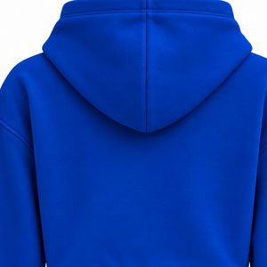 Sudadera con capucha azul real con cremallera completa, logotipo bordado con mascota dorada, sudadera de forro polar personalizada con puños acanalados y bolsillos frontales - Product Image 3