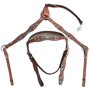 Ensemble de têtière et de collier de poitrail en cuir de qualité supérieure pour chevaux, en gros - Product Image 1