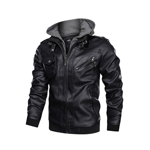 Men's Black Leather Bomber <b>Jacket</b> Anti-UV <b>Fleece</b> <b>Lined</b> Sherpa Lining Moto Biker Style Zipper Closure Slim Fit Autumn Wear - Product Image 5