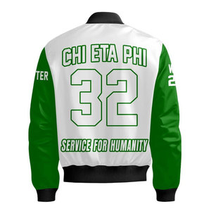 เสื้อแจ็คเก็ตบอมเบอร์สีเหลืองสำหรับผู้ชาย ยี่ห้อ Chi Eta Phi พิมพ์ลายตัวอักษรสีเขียว 32 Service For Humanity ซิปด้านหน้า สไตล์ลำลอง - Product Image 6