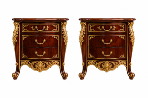 Ensemble de lit de luxe de style persan, en teck massif sculpté à la main avec feuilles dorées, dessus en cuir, durable, garantie, chambre à coucher classique royale - Product Image 4