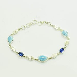 Bracelet classique en argent sterling 925 avec saphir bleu et larimar, design maillons de chaîne sertis en forme de goutte d'eau, pour femme, usage quotidien - Product Image 2
