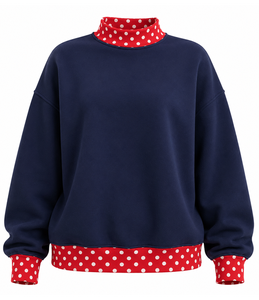 Custom Women's Oversized <b>Mock</b> <b>Neck</b> Sweatshirt Letter Applique Gingham Sleeve Casual Drop Shoulder <b>Top</b> - Product Image 5