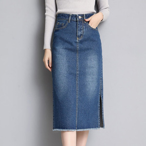 Women's Clothing Knee Length Denim Jeans Fabric Skirt - Product Image 2