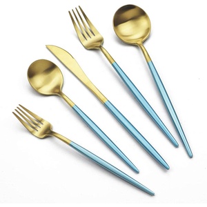 High Quality Custom Logo Metal <b>Rectangular</b> Handle Stainless Steel <b>Gold</b> Plated Luxury Hotel Wedding Cutlery Set - Product Image 5