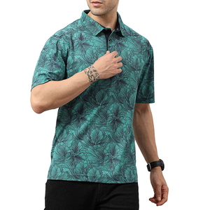 Polo pour homme à imprimé floral tropical vert, manches courtes, col chemise, style hawaïen, motif feuilles vibrantes, été - Product Image 4