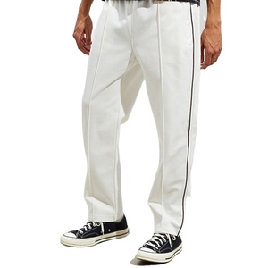Pantalon de jogging en toile de coton blanc pour homme avec bande latérale et taille élastique – Décontracté pour l'été - Product Image 1