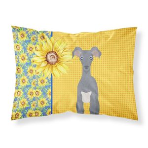 Verano girasoles ilustraciones decorativas funda de almohada tamaño estándar gris galgo italiano Super suave fácil cuidado girasol gris italiano - Product Image 1
