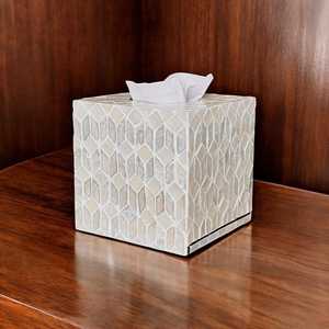 Luxe Pearlscape Mother of Pearl Inlay Tissue Box Custom Pattern Iridescent Shell Mosaic Holder for Modern Interiors - Product Image 2