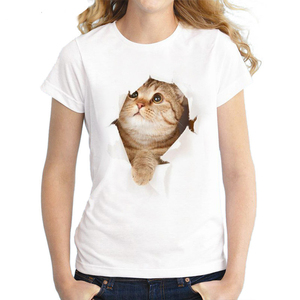 T-shirt pour femme de haute qualité, vente en gros, motif chat mignon, impression 3D personnalisée, tee-shirt d'été, style urbain - Product Image 1