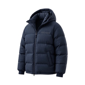 Men's Royal Blue Hooded Puffer <b>Jacket</b> <b>Thick</b> Polyester Waterproof Zipper Closure Warm Autumn Winter <b>Jacket</b> - Product Image 3