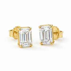 Boucles d'oreilles solitaires en diamant de laboratoire de 1 carat chacun, taille émeraude, couleur EF, en argent 925 pour femmes et filles - Product Image 4