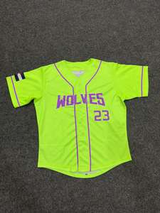 Half Sleeve Polyester Six-Button Custom Sublimation <b>Neon</b> Color Baseball Uniform Softball Jerseys 220 Grams Moisture-Wicking - Product Image 2