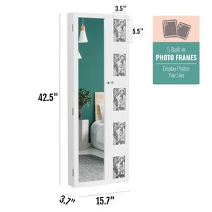 Armoire miroir murale en bois blanc, miroir non intégral avec rangement multi-niveaux et cadre photo pour organiser les bijoux - Product Image 6