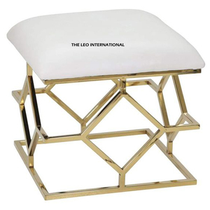 Awesome Classic Luxury Design Gold Stainless Steel Square Fabric <b>Stool</b> Ottoman with Golden Finish Durable Indoor Use - Product Image 1