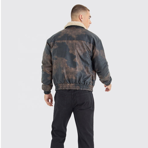 Veste d'hiver en cuir enduit pour homme, style classique, en cuir véritable, vêtement d'extérieur décontracté, avec logo frontal, coupe-vent, col carré, aspect synthétique - Product Image 1