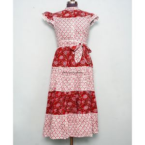 Vestido Mini de Verano con Estampado Floral, Cuello Redondo, Manga Corta, Tejido de Algodón Orgánico Cómodo, Detalle de Botones, Estilo Casual de Playa Hindú - Product Image 3