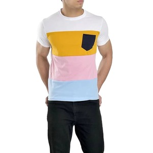 เสื้อยืดคัลเลอร์บล็อก 180 GSM ผ้าคอตตอนผสม หลายสี มีกระเป๋าเสื้อ ผู้ชาย เนื้อผ้านุ่ม ระบายอากาศดี เสื้อลำลองใส่สบายสำหรับฤดูร้อน เสื้อเชิ้ตลายทาง - Product Image 2