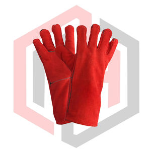 Gants de soudage professionnels en cuir longs rouges épais 7 oz 16 pouces anti-vibration, résistants aux déchirures, ignifuges, anti-coupure et antidérapants - Product Image 1